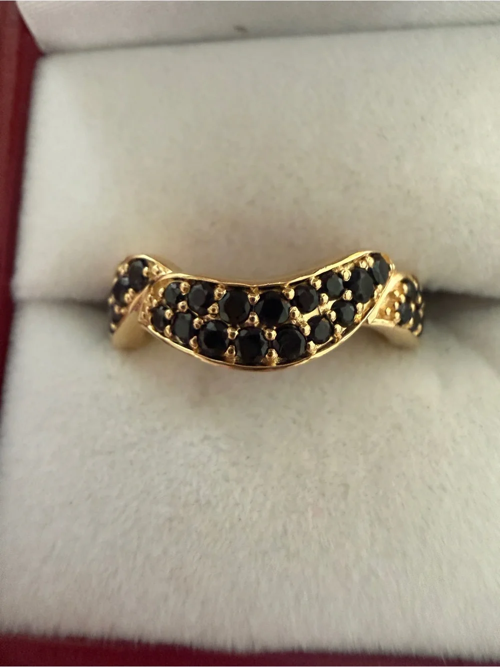 Gold Band Ring with Black Gem Accents - Women’s Fashion Ring